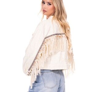 Boho Fringe Cream Cropped Jacket